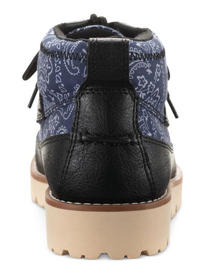 SUN STONE Mens Navy Mixed Media Back Pull-Tab Padded  Collar Cushioned Treaded Kohen Round Toe Wedge Lace-Up Boots Shoes 8.5 M