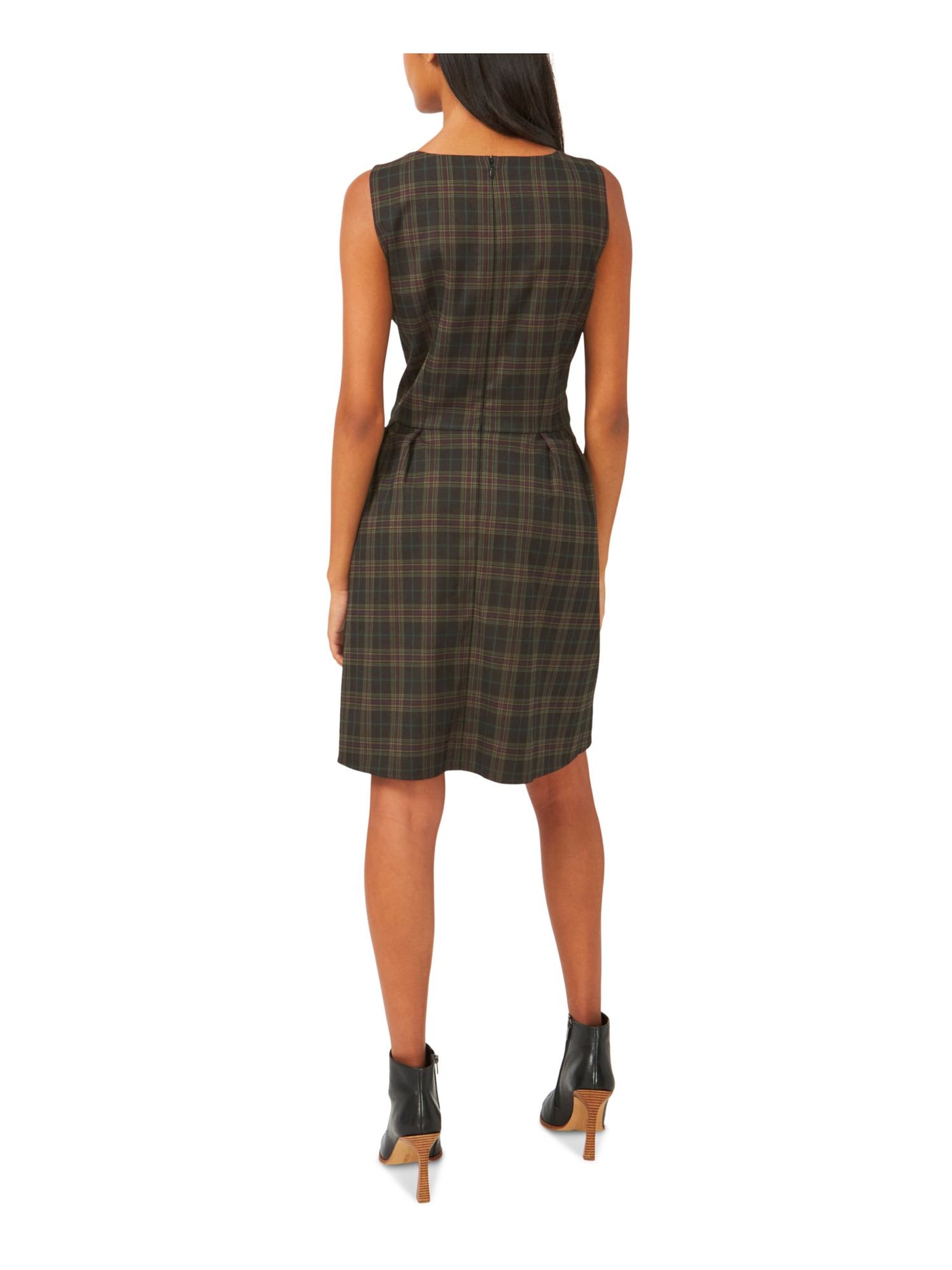 RILEY&RAE Womens Black Zippered Pleated Belted Shoulder Strap Lined Plaid Sleeveless V Neck Above The Knee A-Line Dress 8