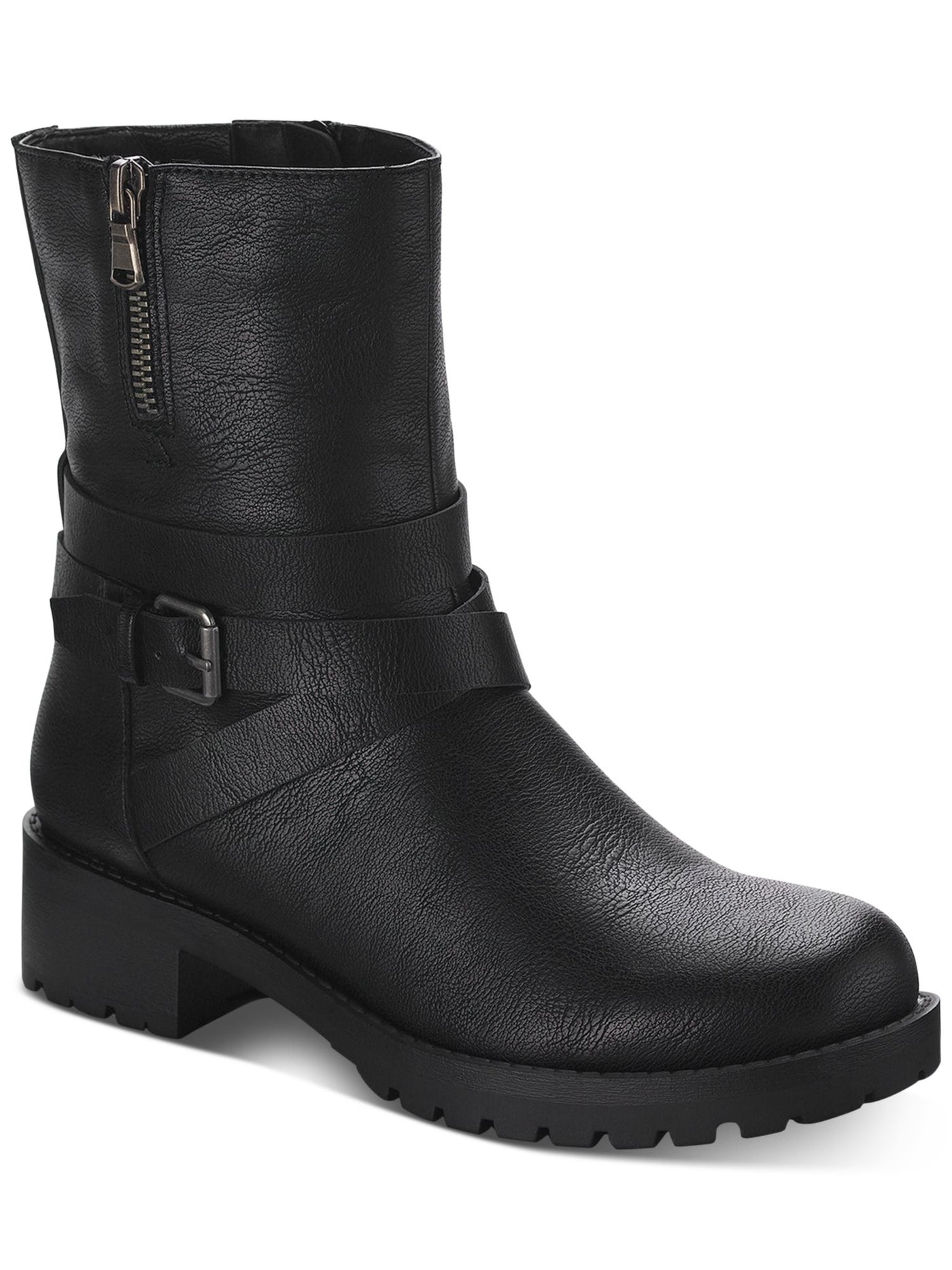 SUN STONE Womens Black Buckle Accent Cushioned Stellaa Round Toe Block Heel Zip-Up Riding Boot 10 M