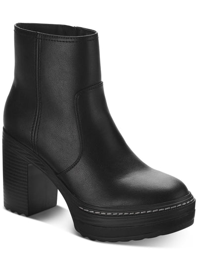 SUN STONE Womens Black 1-1/2" Platform Padded Kiinsley Round Toe Block Heel Zip-Up Booties 8.5 M