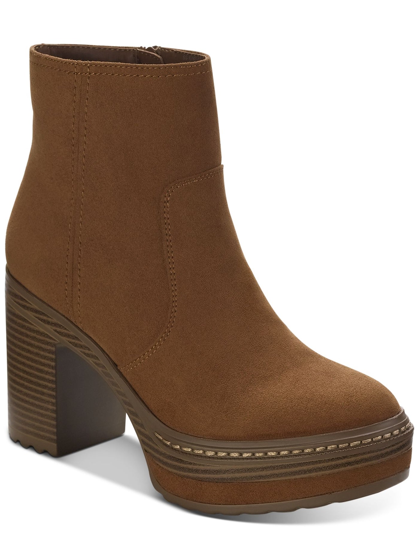 SUN STONE Womens Brown 1.5 Platform Cushioned Kiinsley Round Toe Block Heel Zip-Up Booties 5 M