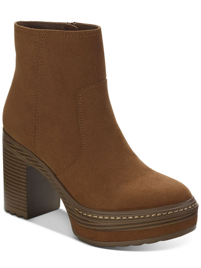 SUN STONE Womens Brown 1.5 Platform Cushioned Kiinsley Round Toe Block Heel Zip-Up Booties 5 M