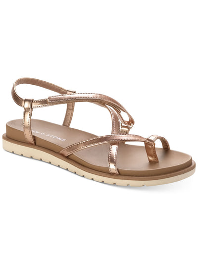 SUN STONE Womens Pink Metallic Toe Loop Adjustable Strappy Comfort Juune Round Toe Gladiator Sandals Shoes 8 M
