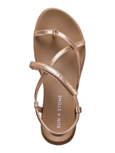 SUN STONE Womens Pink Metallic Toe Loop Adjustable Strappy Comfort Juune Round Toe Gladiator Sandals Shoes 8 M