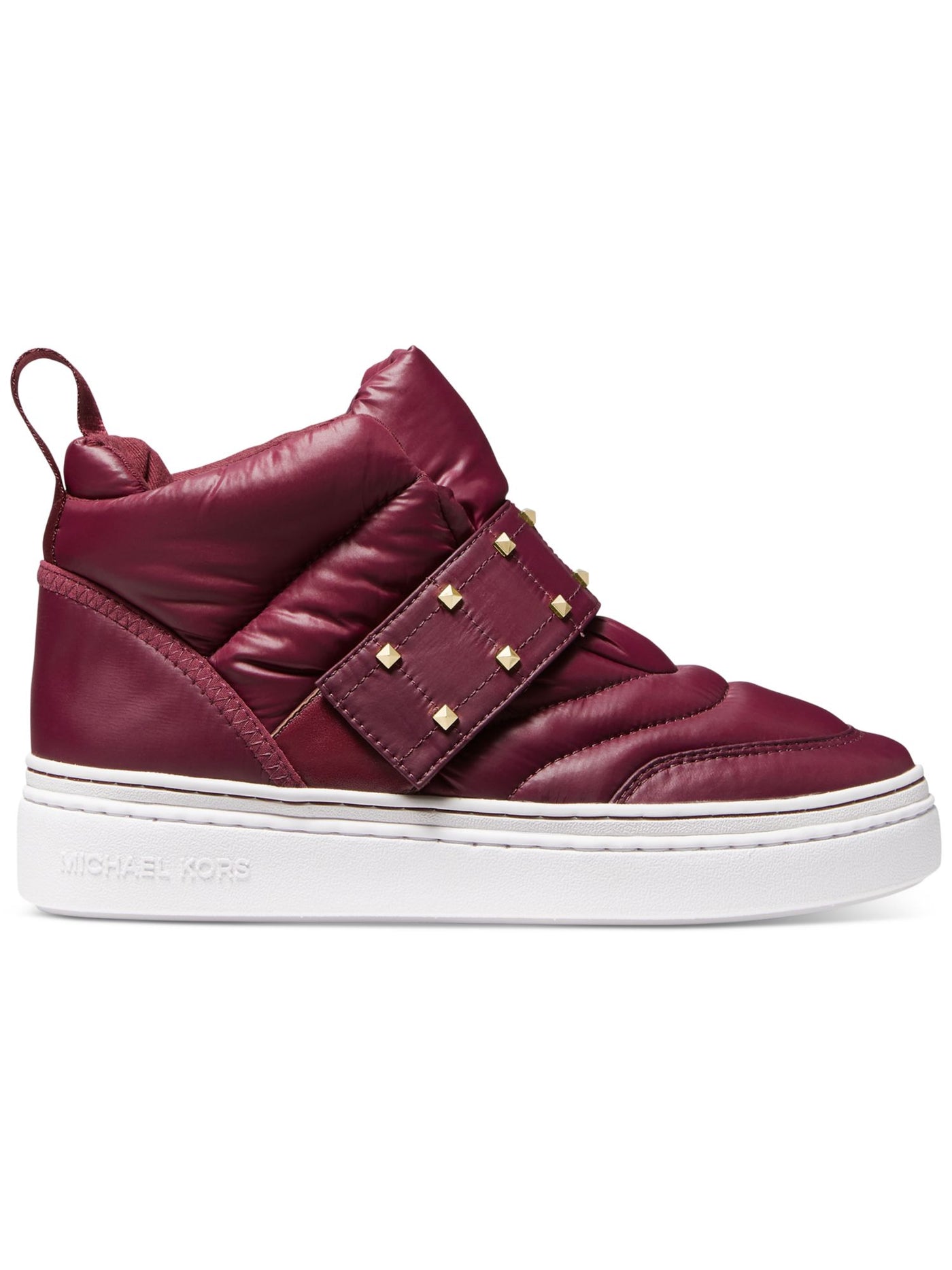 MICHAEL MICHAEL KORS Womens Burgundy Studded Strap Back Pull-Tab Quilted Cushioned Stirling Round Toe Platform Sneakers Shoes 6 M