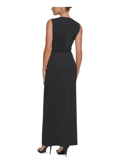 DKNY Womens Black Stretch Beaded Zippered Back Slit Lined Sleeveless Round Neck Full-Length Formal Gown Dress 8