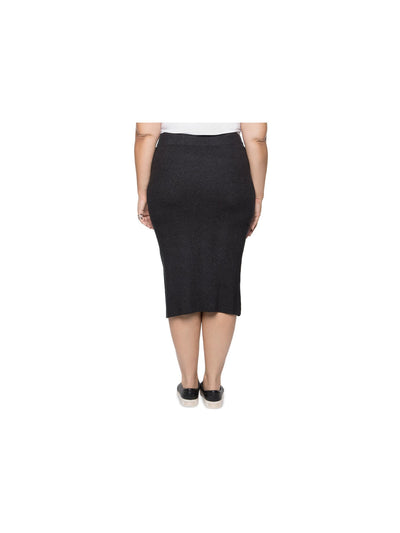 BLACK TAPE Womens Ribbed Slitted Midi Wear To Work Pencil Skirt