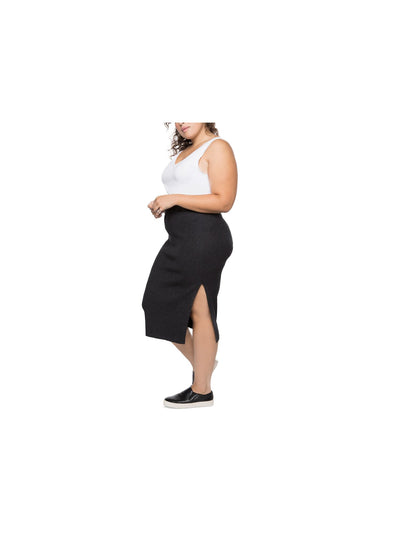 BLACK TAPE Womens Ribbed Slitted Midi Wear To Work Pencil Skirt