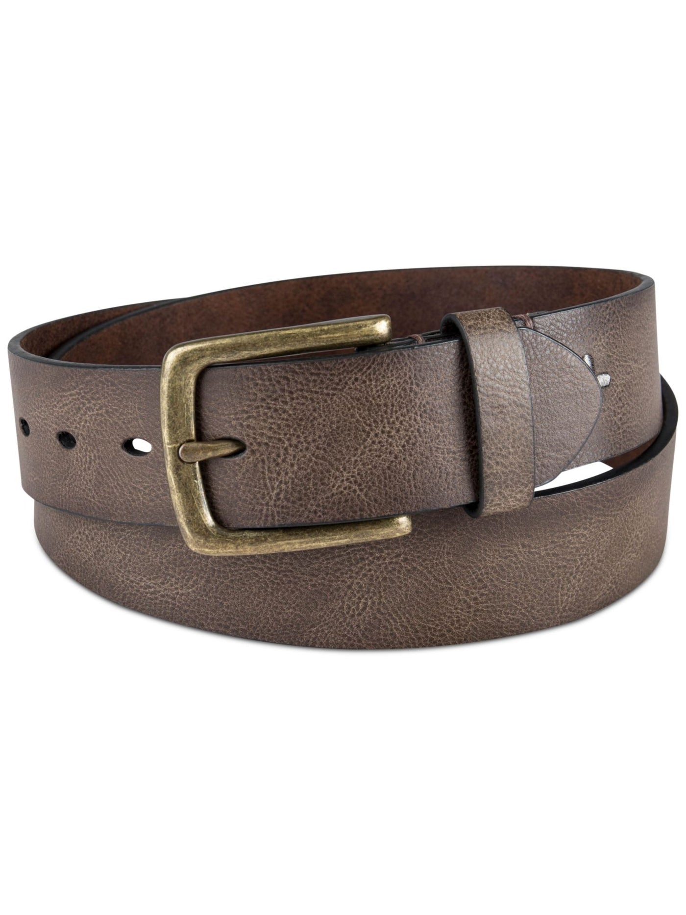 SUN STONE Mens Beige Adjustable Logo Faux Leather Casual Belt L 38-40