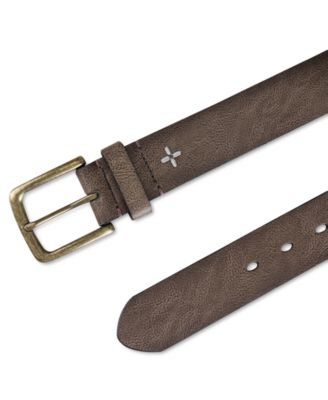 SUN STONE Mens Brown Embroidered Logo Faux Leather Casual Belt