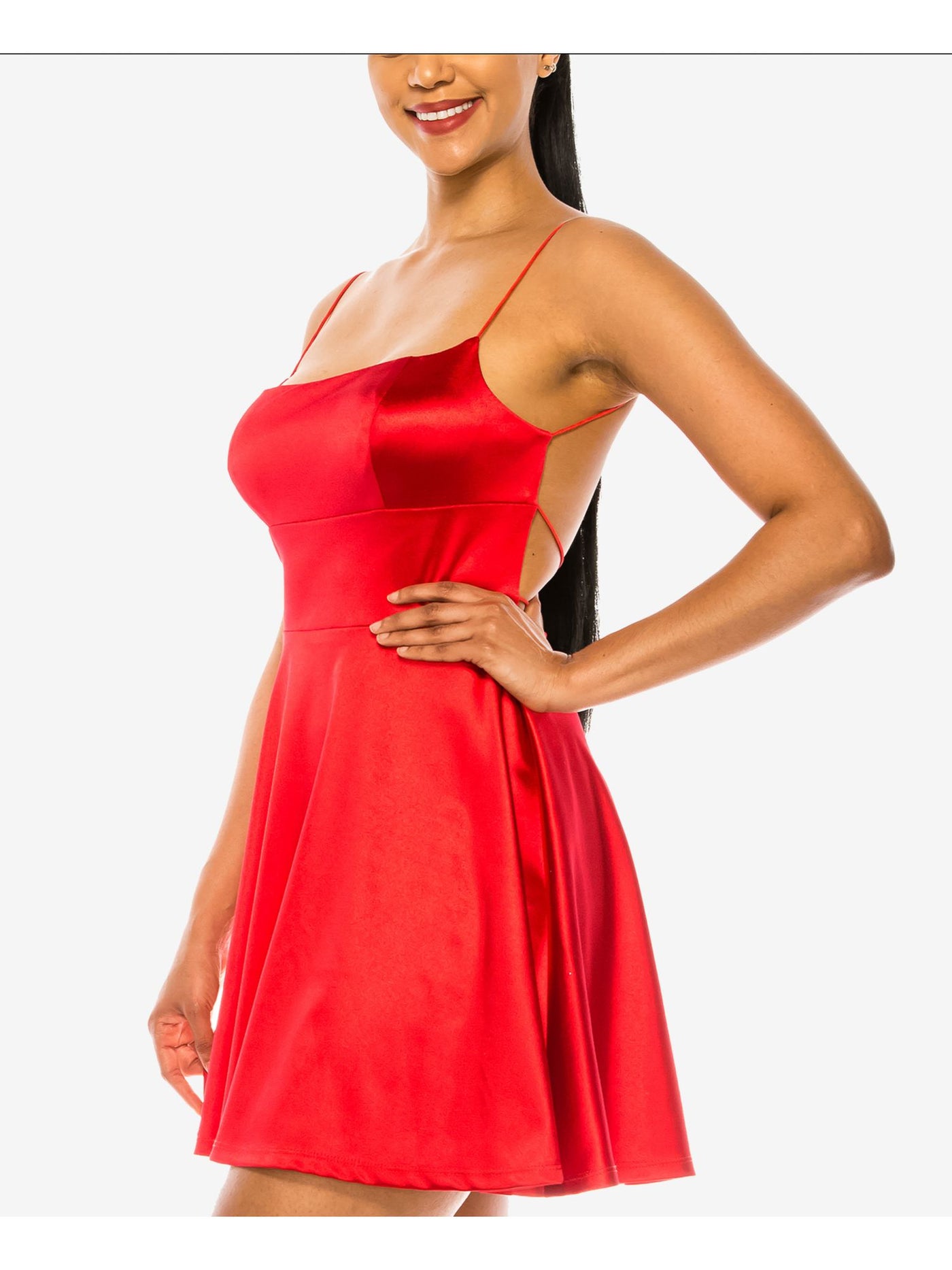 B DARLIN Womens Red Stretch Sleeveless Scoop Neck Short Party Fit + Flare Dress 3\4