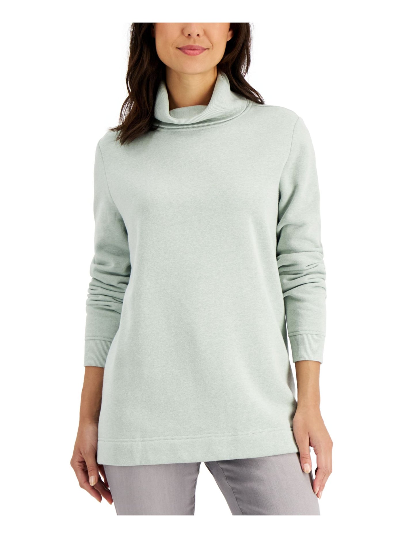 KAREN SCOTT SPORT Womens Green Stretch Ribbed Rib-knit Neckline And Cuffs Heather Long Sleeve Turtle Neck Wear To Work Sweater M