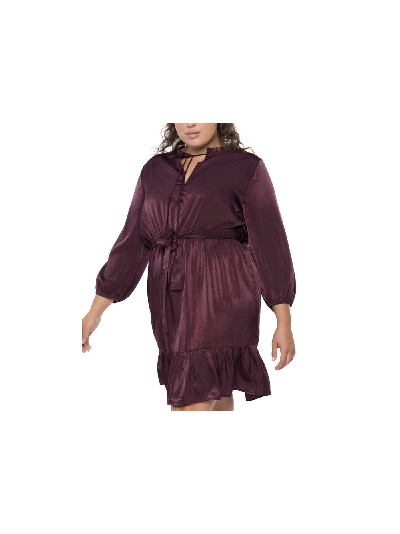 BLACK TAPE Womens Purple Tie Blouson Sleeve Split Above The Knee Cocktail Empire Waist Dress X