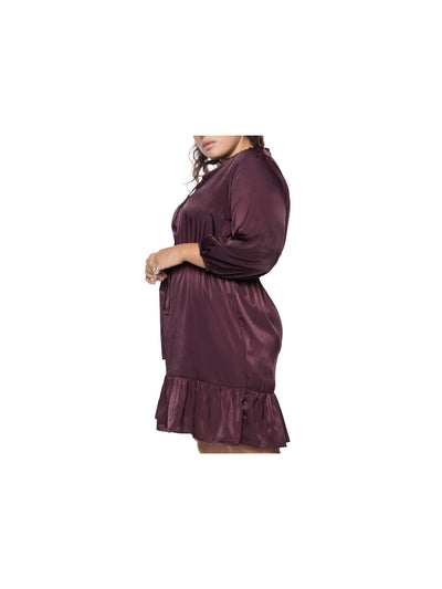 BLACK TAPE Womens Purple Tie Blouson Sleeve Split Above The Knee Cocktail Empire Waist Dress X