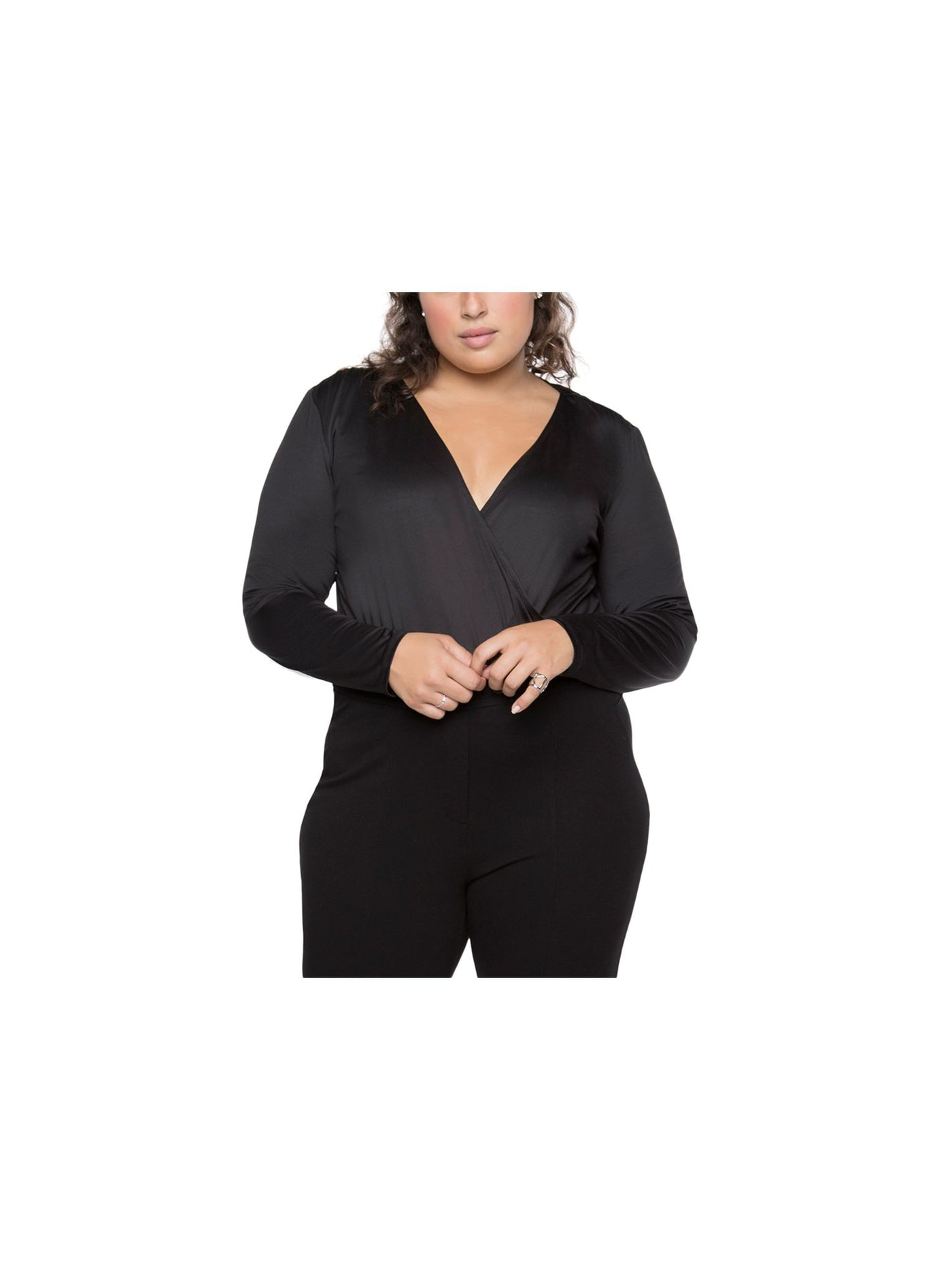 BLACK TAPE Womens Stretch Sheer Faux Wrap Style Long Sleeve Body Suit Top