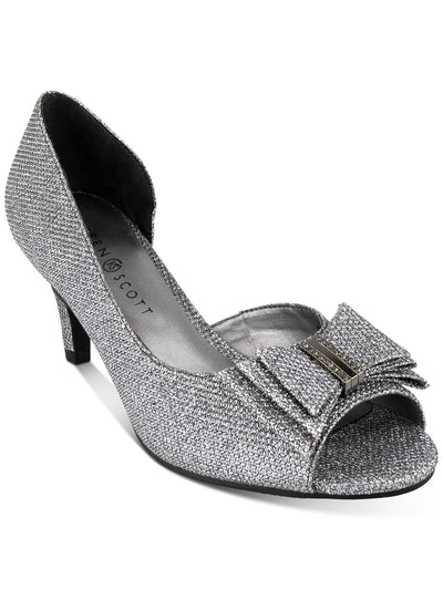 KAREN SCOTT Womens Gray Textured Glitter Rhinestone Cushioned Bow Accent Destinaa Round Toe Block Heel Slip On Dress Pumps Shoes 5 M