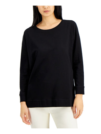 EILEEN FISHER Womens Black Long Sleeve Scoop Neck Top M