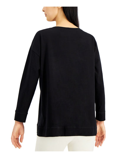 EILEEN FISHER Womens Black Long Sleeve Scoop Neck Top M