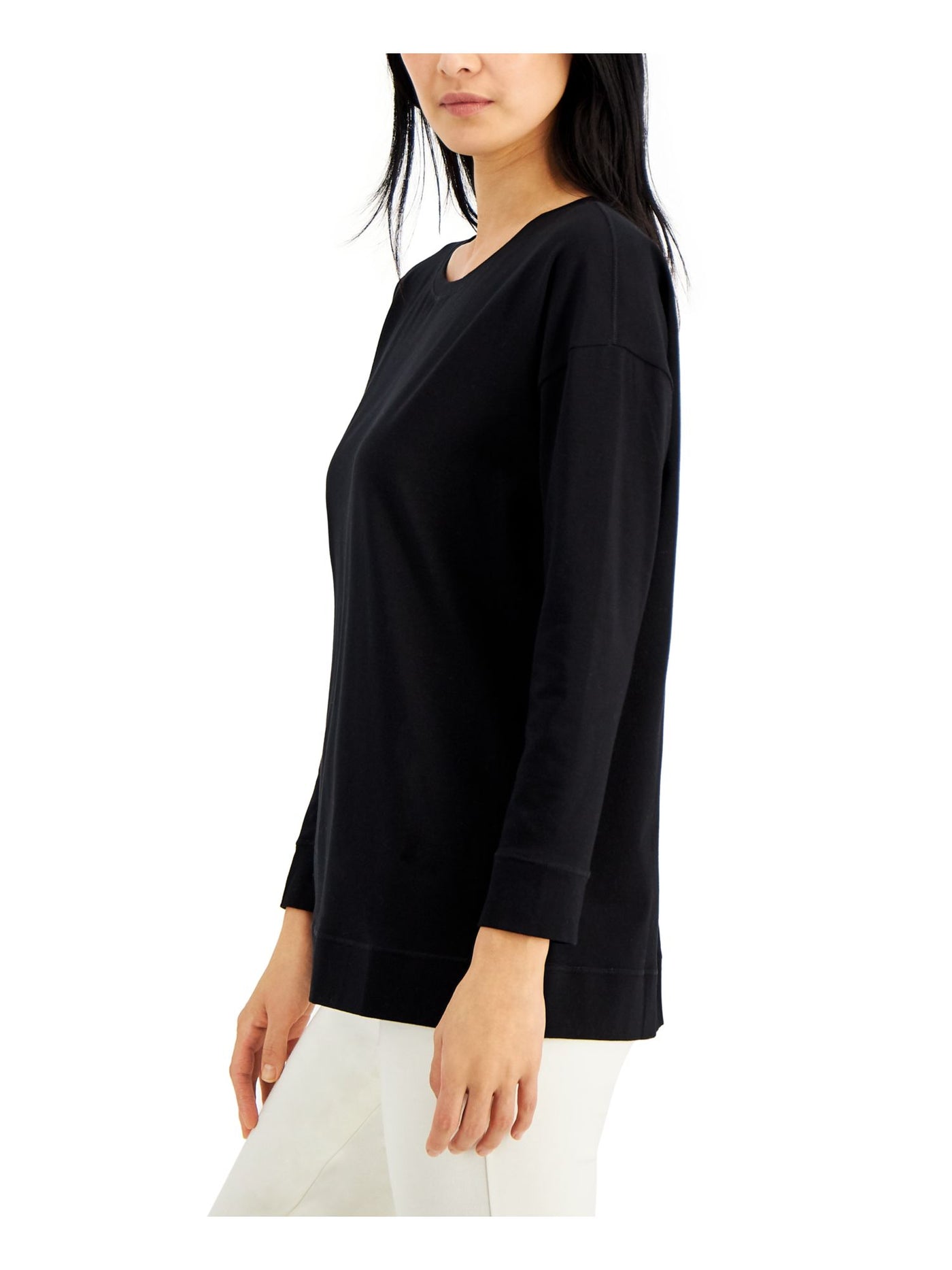 EILEEN FISHER Womens Black Long Sleeve Scoop Neck Top M
