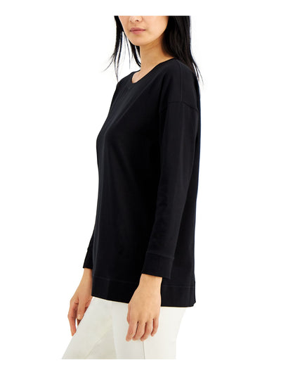 EILEEN FISHER Womens Black Long Sleeve Scoop Neck Top M