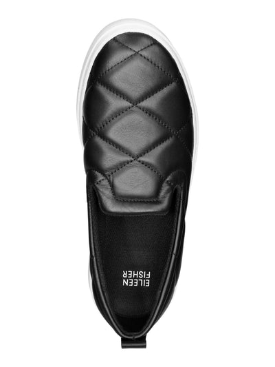 EILEEN FISHER Womens Black Comfort Removable Insole Quilted Poem Round Toe Wedge Slip On Leather Sneakers 6 M