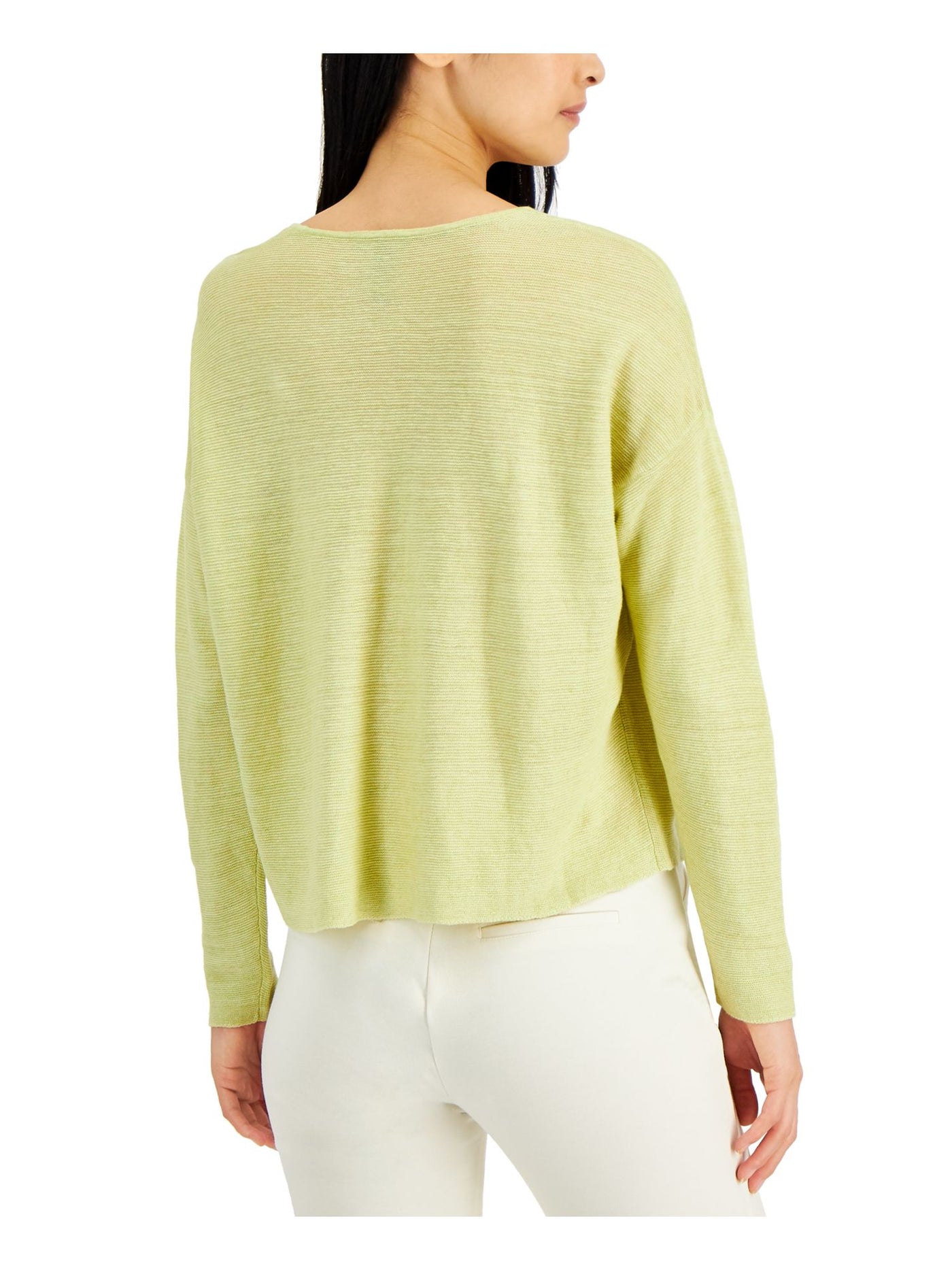 EILEEN FISHER Womens Green Textured Boxy Style Long Sleeve Round Neck Top L