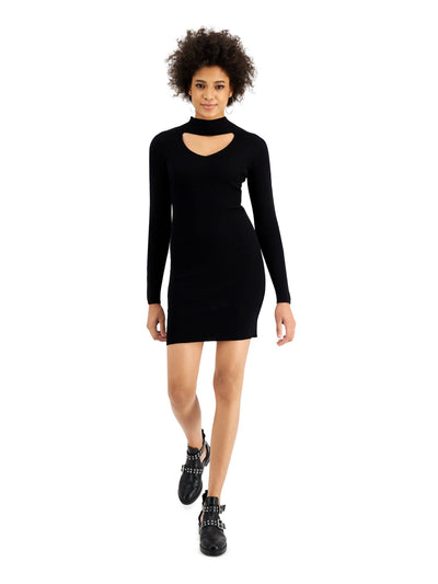 HIPPIE ROSE Womens Cut Out Long Sleeve Mock Neck Short Party Dress