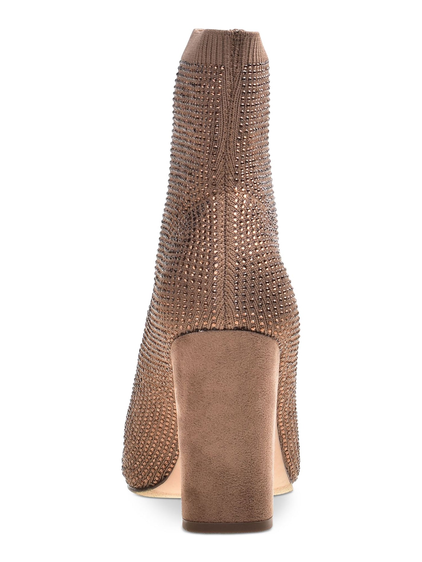 WILD PAIR Womens Brown Rhinestone Stretch Baybe Pointed Toe Block Heel Booties 10 M