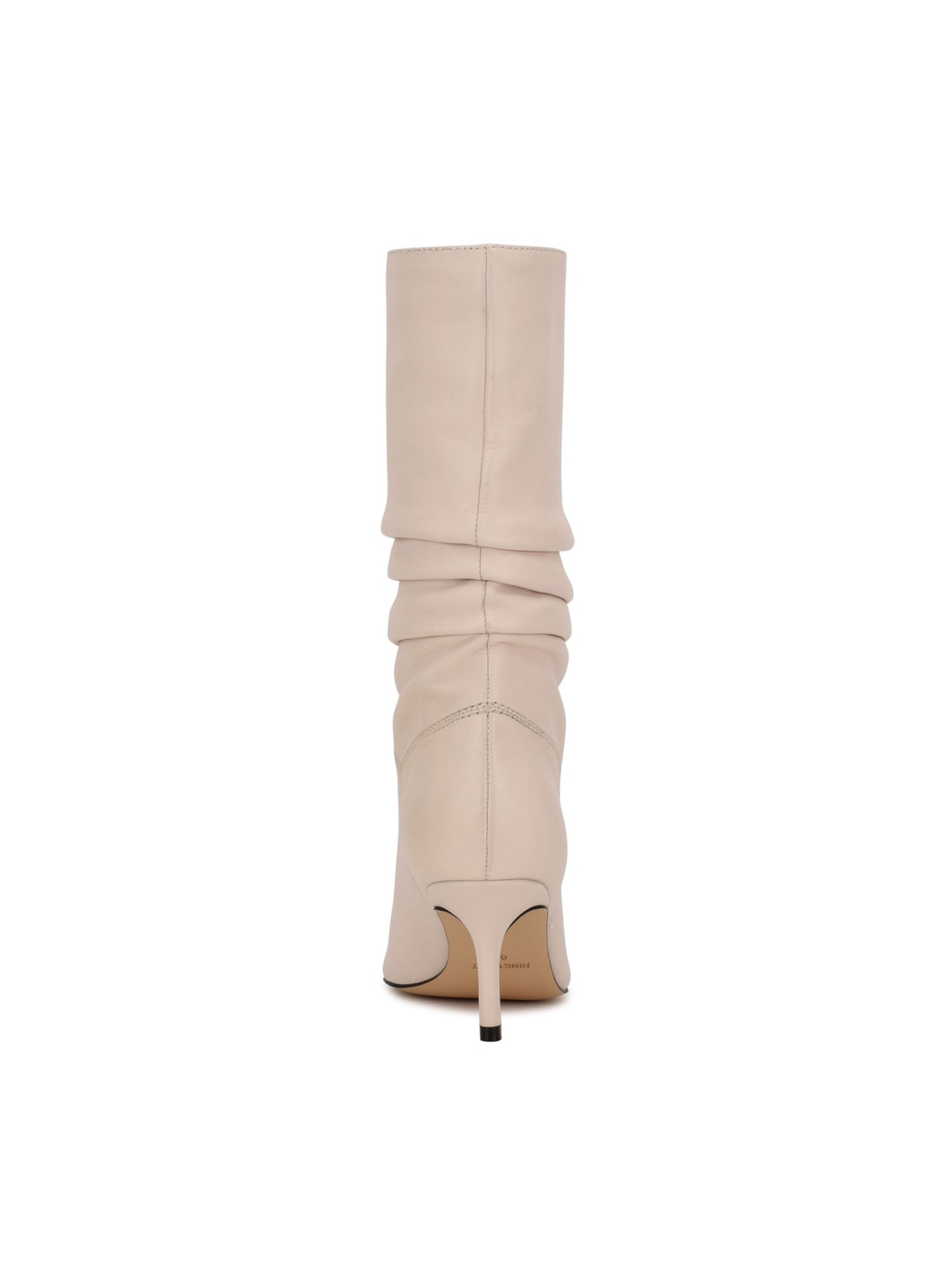 NINE WEST Womens Ivory Ruched Mycki Pointy Toe Stiletto Zip-Up Leather Dress Boots 6.5 M