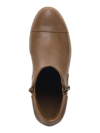 SUN STONE Womens Cognac Brown Wood-Like Cushioned Rowaan Round Toe Block Heel Booties 7 M