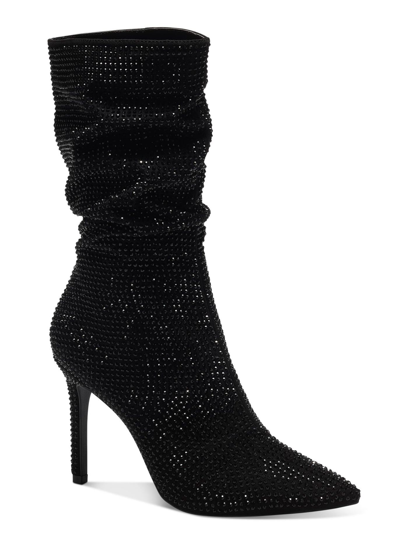 THALIA SODI Womens Black Rhinestone Cushioned Raquell Pointed Toe Stiletto Dress Slouch Boot 8 M