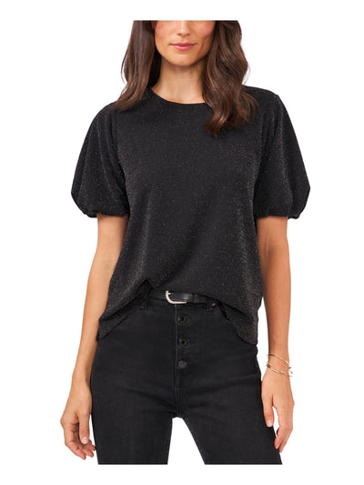 VINCE CAMUTO Womens Black Metallic Keyhole Lined Vented Sides Pouf Sleeve Crew Neck Cocktail Top XXS