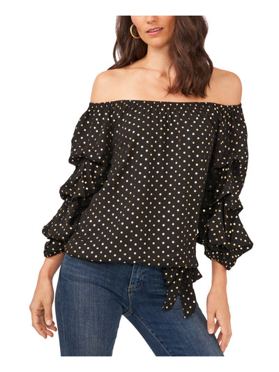 VINCE CAMUTO Womens Black Ruffled Tie Hem 3/4 Sleeve Off Shoulder Top XS