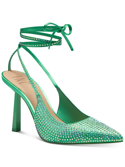 INC Womens Green Strappy Rhinestone Sandaze Pointed Toe Stiletto Slip On Pumps Shoes 5.5 M