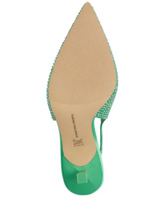 INC Womens Green Strappy Rhinestone Sandaze Pointed Toe Stiletto Slip On Pumps Shoes M