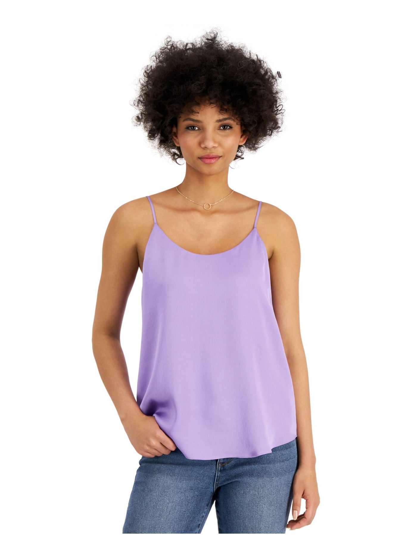 BAR III Womens Purple Lined Curved Hem Spaghetti Strap Scoop Neck Cami Top XXS