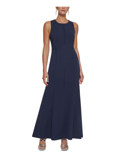 DKNY Womens Zippered Cross Back Scuba Crepe Sleeveless Jewel Neck Full-Length Evening Gown Dress