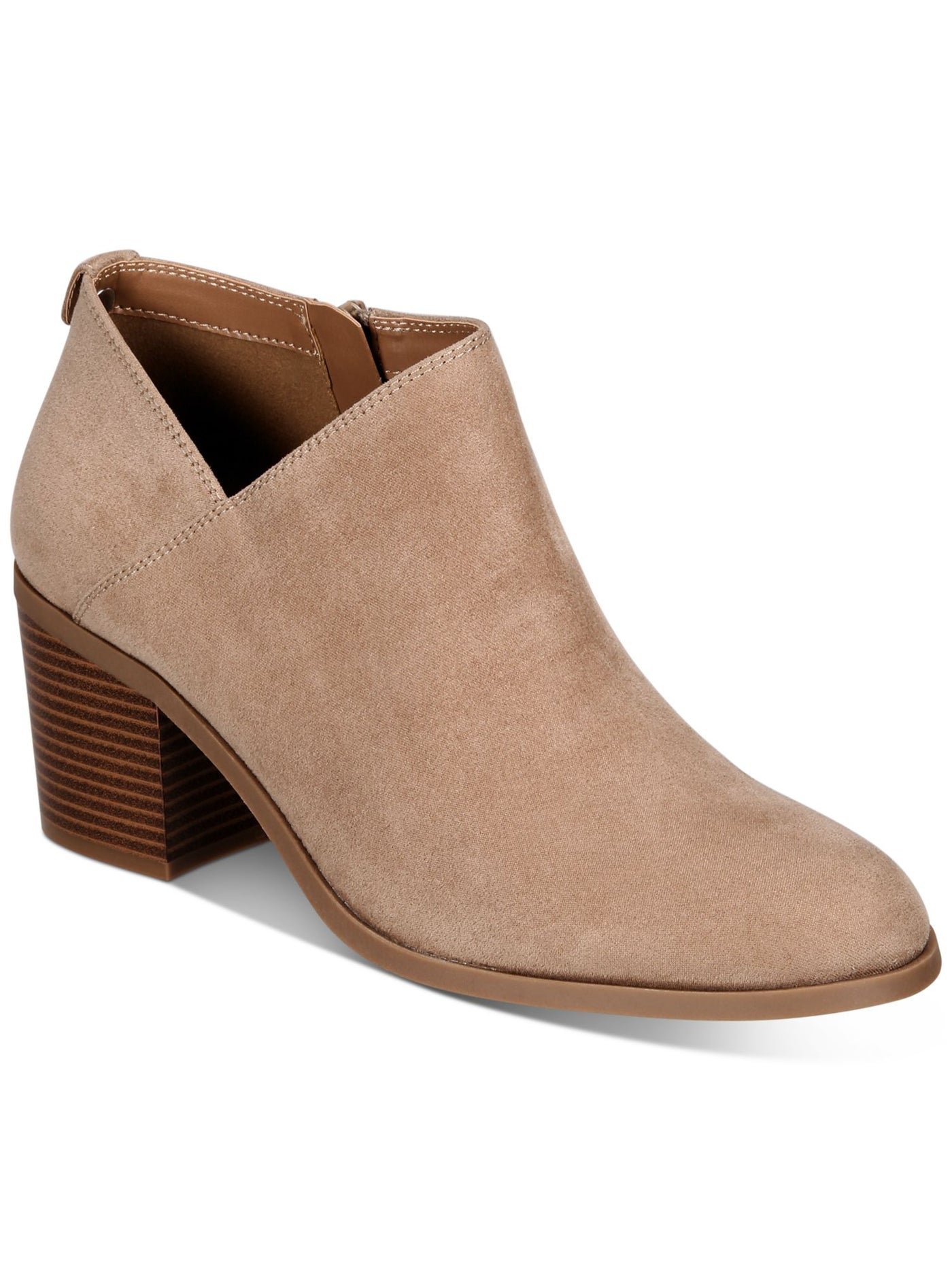 STYLE & COMPANY Womens Light Taupe Beige Asymmetrical V-Notch Cutout Padded Felaa Round Toe Block Heel Zip-Up Booties 8 M