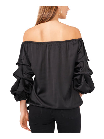 VINCE CAMUTO Womens Black Ruched Pullover Drawstring Waist 3/4 Sleeve Off Shoulder Cocktail Top XS