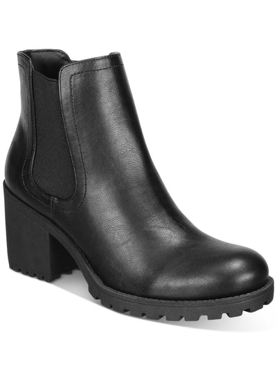 SUN STONE Womens Black Padded Goring Lug Sole Morghan Round Toe Block Heel Zip-Up Booties 6 M
