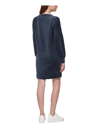 MARC NEW YORK PERFORMANCE Womens Stretch Textured Velvet Pullover Pouf Sleeve Jewel Neck Above The Knee Sheath Dress