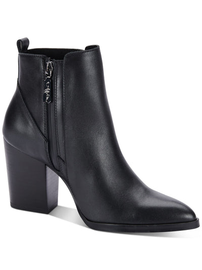 AQUA COLLEGE Womens Black Padded Waterproof Goring Reese Pointed Toe Block Heel Zip-Up Leather Booties 10 M