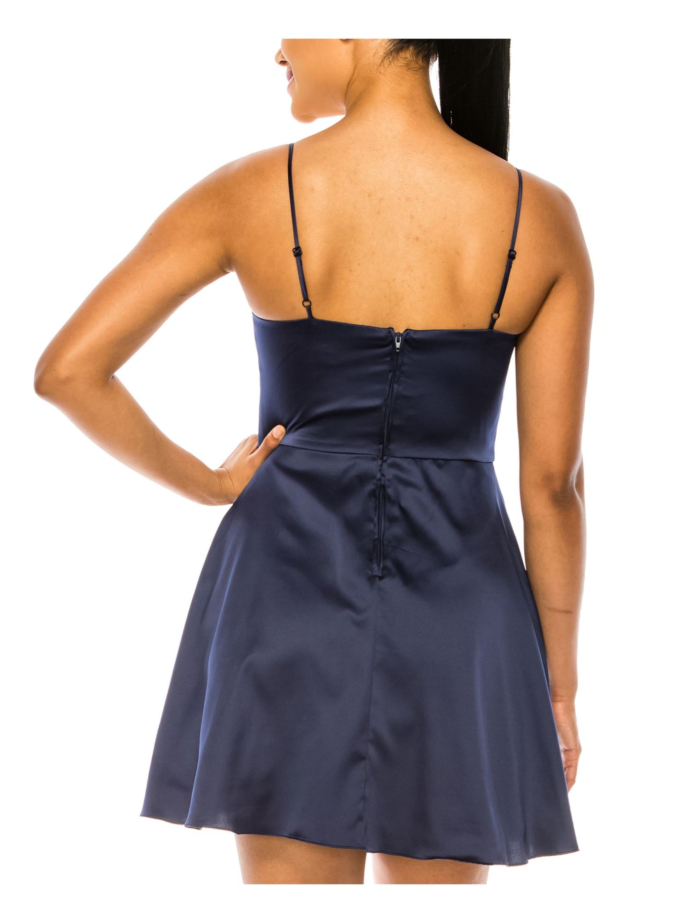 B DARLIN Womens Navy Zippered Adjustable Spaghetti Strap Square Neck Mini Party Fit + Flare Dress 5\6