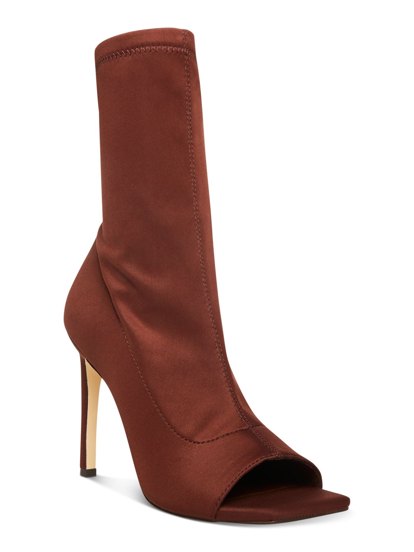MADDEN GIRL Womens Brown Padded Stretch Endless Peep Toe Stiletto Zip-Up Dress Boots 10 M