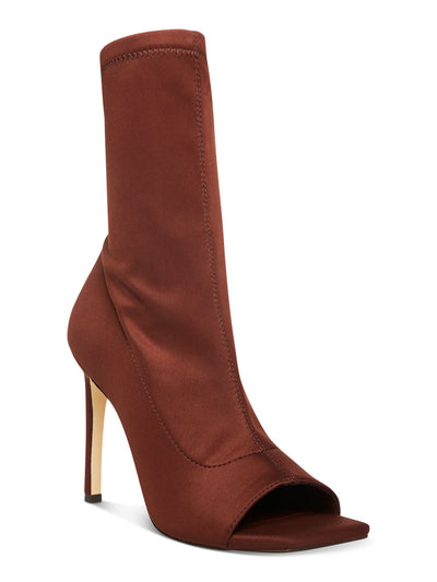 MADDEN GIRL Womens Brown Padded Stretch Endless Peep Toe Stiletto Zip-Up Dress Boots 10 M