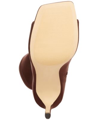 MADDEN GIRL Womens Brown Padded Stretch Endless Peep Toe Stiletto Zip-Up Dress Heeled Boots M