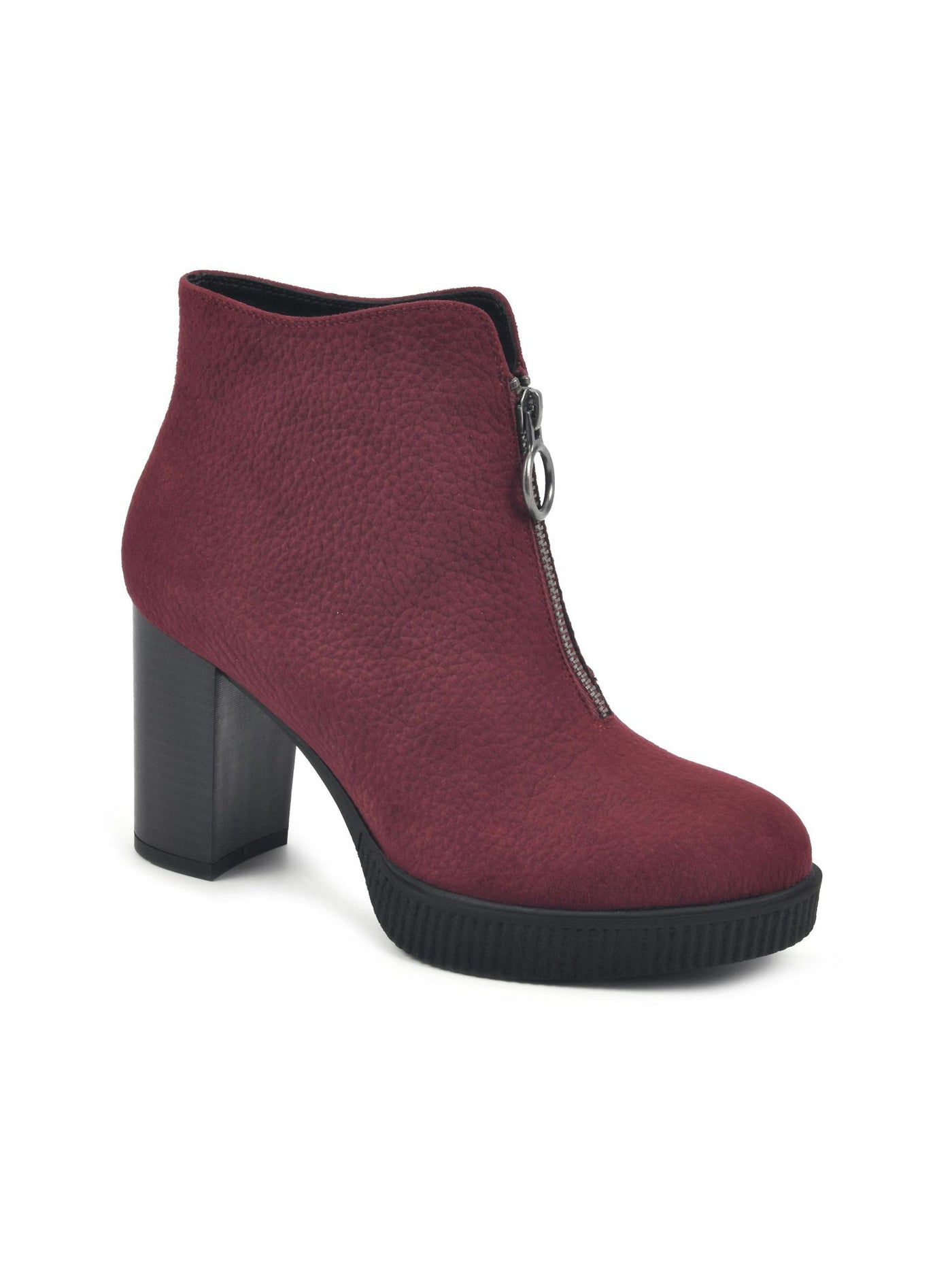 WHITE MOUNTAIN Womens Burgundy Padded Thoughtful Round Toe Block Heel Zip-Up Booties 9.5 M