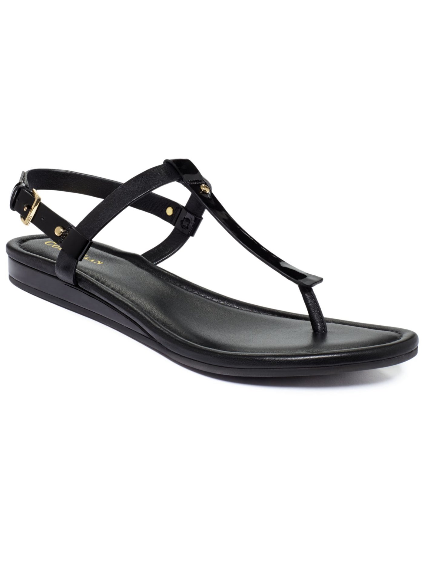 COLE HAAN Womens Black Studded Comfort Boardwalk Round Toe Wedge Buckle Thong Sandals Shoes 8.5 B