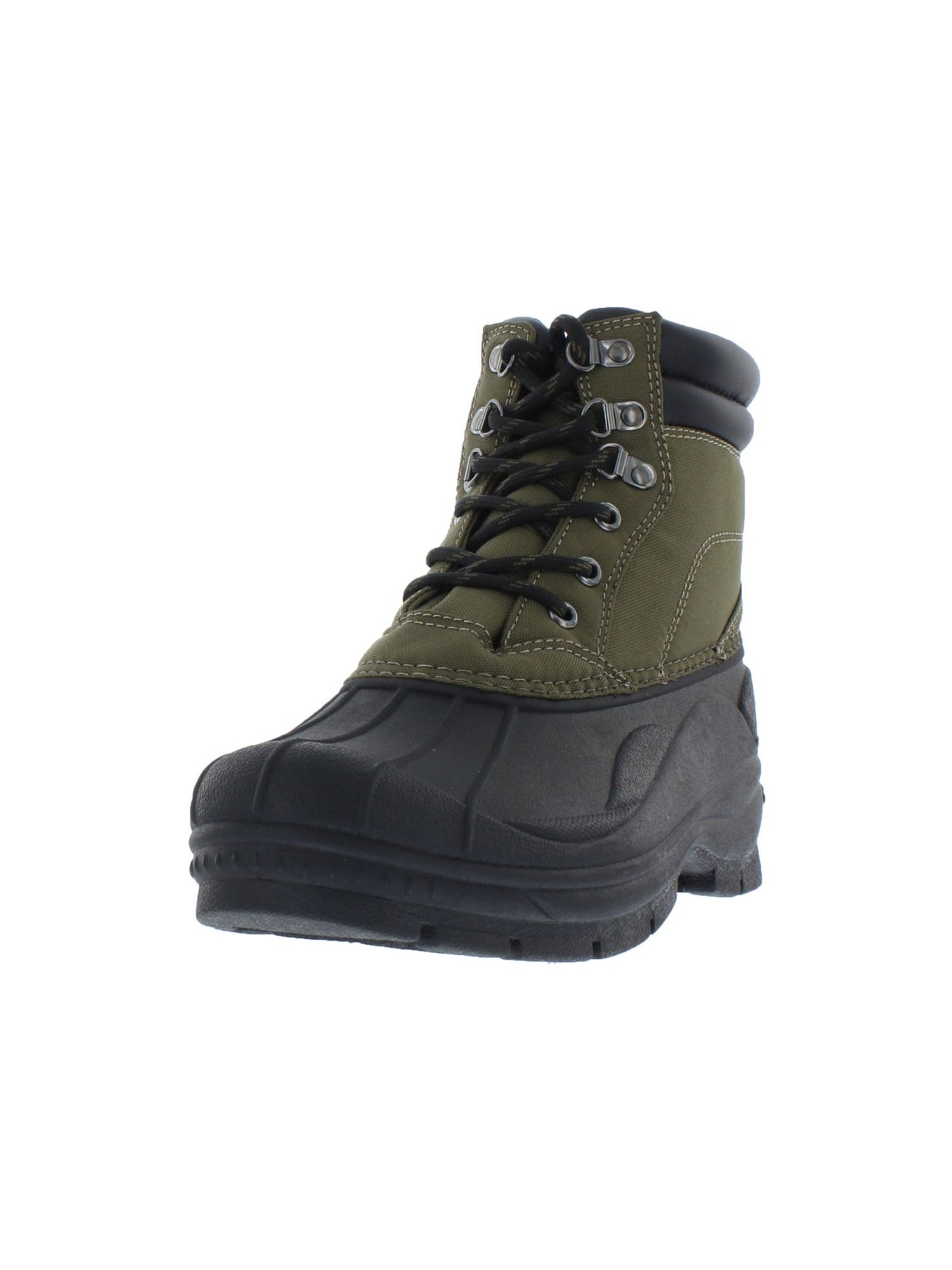 WEATHERPROOF VINTAGE Mens Green Mixed Media Lug Sole Waterproof Padded Removable Insole Joe Round Toe Platform Lace-Up Duck Boots 9 M