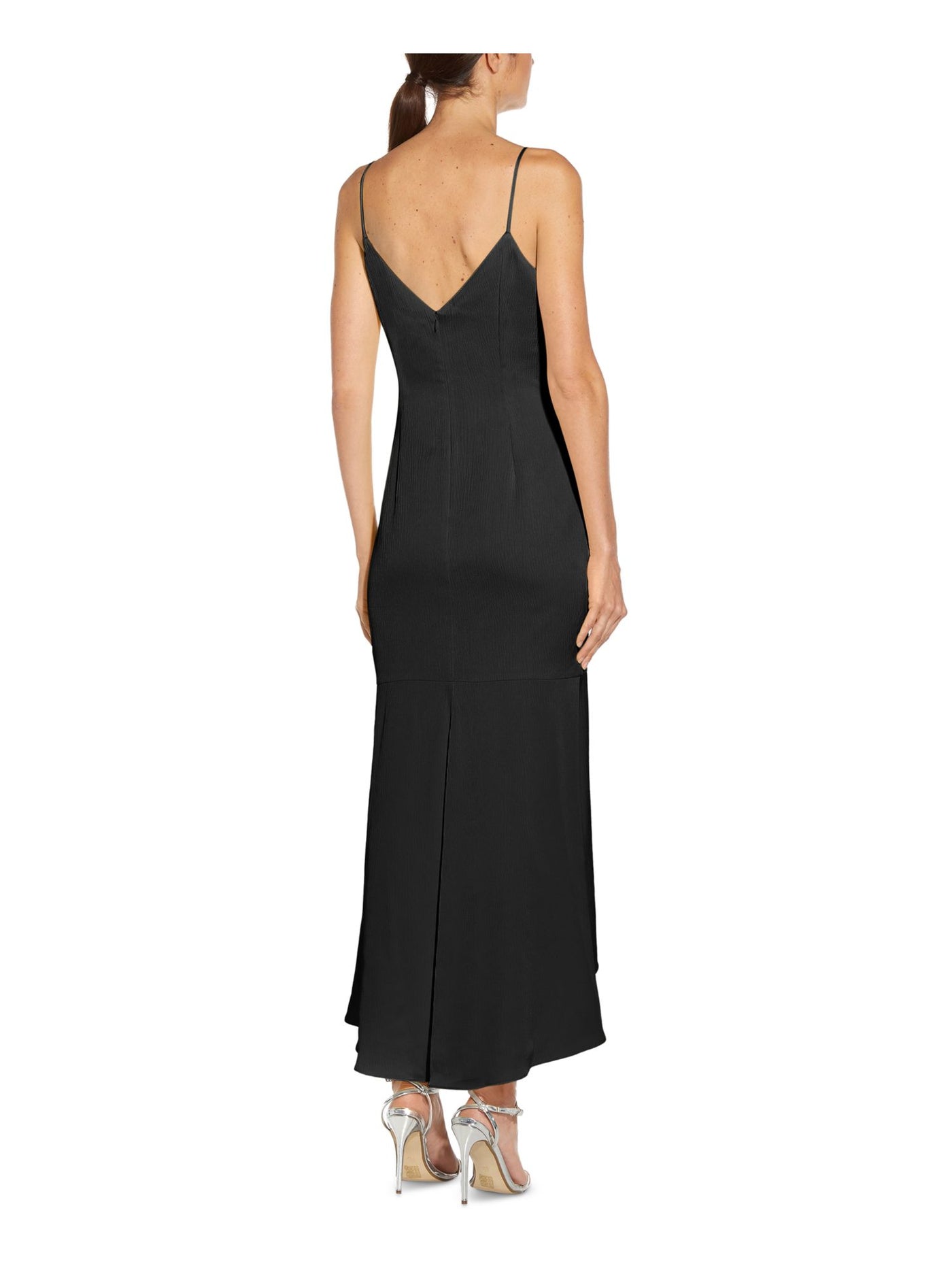 AIDAN AIDAN MATTOX Womens Black Cut Out Tie V-back Zippered Sleeveless Sweetheart Neckline Midi Evening Hi-Lo Dress 2
